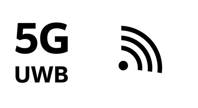 A clear black "5G UWB" text stands beside a classic Wi-Fi signal icon, representing advanced ultra-wideband wireless technology.