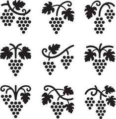 Minimalist Grape Vine Silhouette Icons