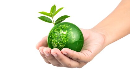 Hand Holding a Green Earth with Sprout.