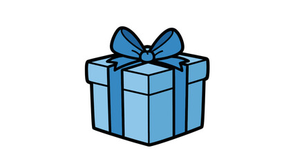 Obraz premium Blue gift box icon with ribbon bow on isolated white background