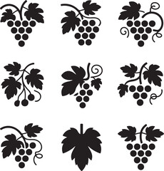 Minimalist Grape Vine Silhouette Icons