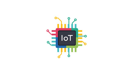 Internet of Things (IoT) Microchip and Smart Device Connection Logo on an Isolated White Background.