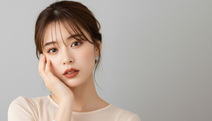 上品なメイクの大人かわいい女性の美容ポートレート (Soft Radiance Portrait Series)	