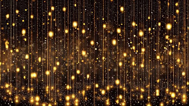 Golden Bokeh String Lights Background with Vertical Shimmer