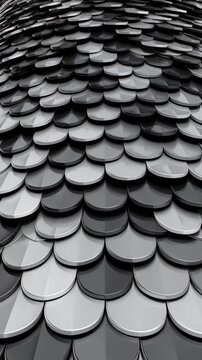 Overlapping fish scale tiles pattern in shades of gray and silver.