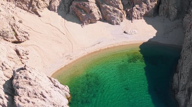 Aerial View of Remote Secret White Sand Beach on Samothraki Greece