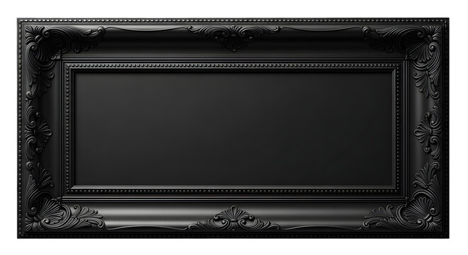 Black ornate picture frame isolated on transparent background