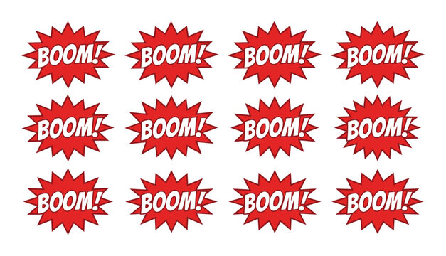 Boom speech bubble vector comic book cloud explosion blast cloud template for talk design
