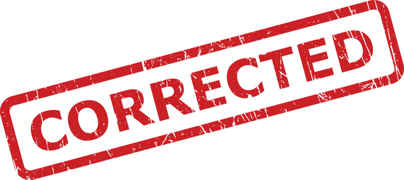 A red grunge textured rubber stamp displays the word CORRECTED diagonally on a clean white background