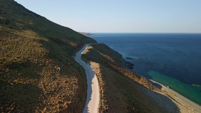 Aerial View of Coastal Road to Kipos Beach Samothrace Greece