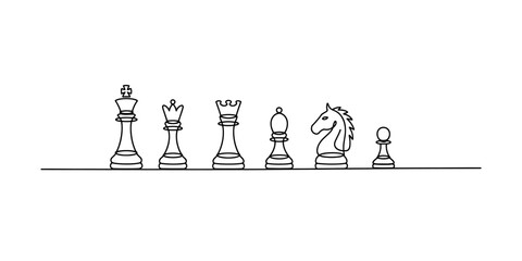 A single continuous line drawing featuring various standard chess pieces Vector, illustration © Creative_Oneline
