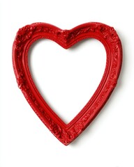 vibrant red heart shaped vintage photo frame with ornate baroque filigree details and intricate Victorian carving isolated on white background for romantic wedding valentines day or love concept