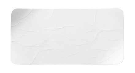 Blank white rectangular sticker with rounded corners and wrinkles. Isolated on transparent background, png