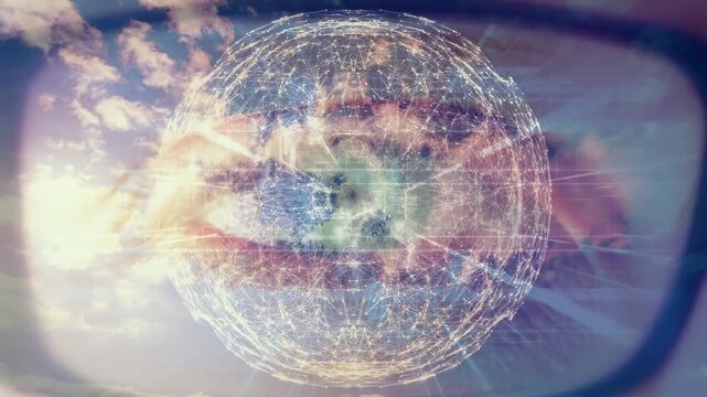 Animation of data processing over eye and clouds