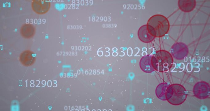 Animation of globe of network of connections with icons and numbers