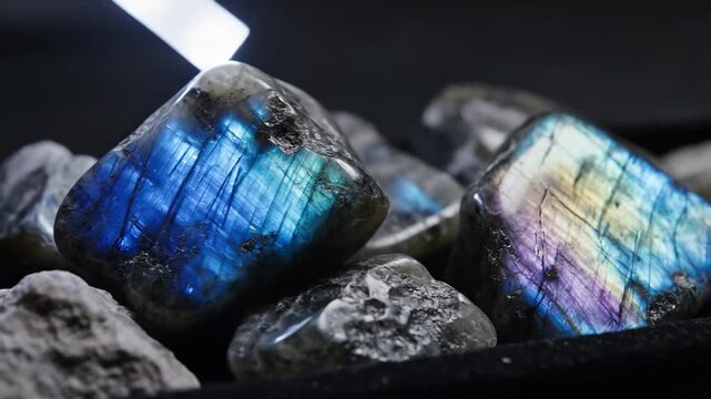 Labradorite Gemstones Showing Vibrant Iridescent Flashes