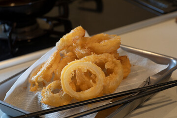 オニオンリング、玉ねぎ、揚げ物、つまみ、リング
