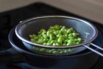 枝豆、茹で豆、台所、緑、調理