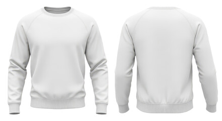 Blank white sweatshirt mockup with long sleeves, shown in front and back view. Isolated on transparent background, png