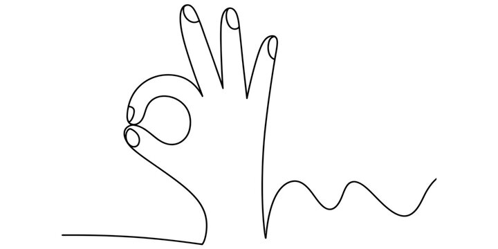 A continuous line art drawing of a hand making the ok gesture, symbolizing approval or agreement Vector, illustration