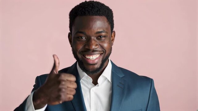 Black man in suit gives thumbs up