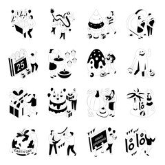 Set of Festivals Glyph Isometric Illustrations