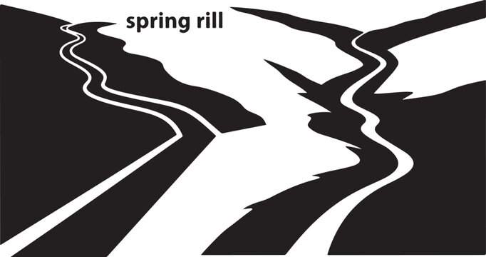 Black and white illustration of a spring rill landscape