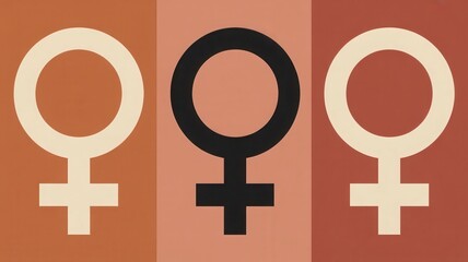 Three female gender symbols illustrating identity and diversity in minimalist design