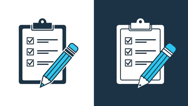 Clipboard with checklist and pencil - Line and glyph solid icon and logo template - Vector icon symbol for website - Icon vector - Blue icon vector. Clipart. Icon
