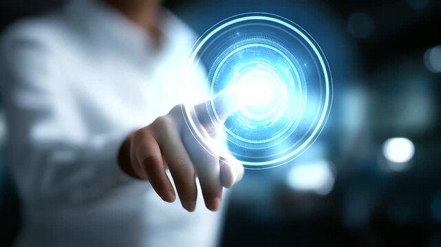 Faceless hand touching quality assurance interface, monitoring connection platform, virtual screen testing, inspection compliance display, defect detection automation, defocused di