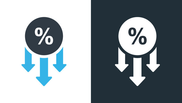Percentage decrease icons - Line and glyph solid icon and logo template - Vector icon symbol for website - Icon vector - Blue icon vector. Clipart. Icon