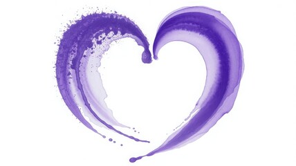 A vibrant purple watercolor heart shape painted in two strokes on a white background