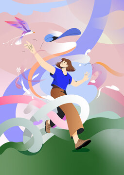 Woman, with joy running in nature