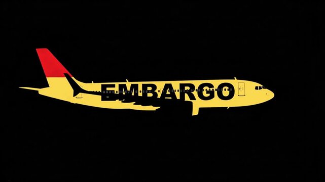 Video, illustration of flight embargo, a passenger plane in silhouette effect 