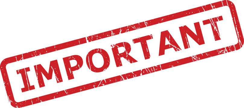 A vibrant red grunge style rubber stamp clearly showing the word IMPORTANT against a bright white plane