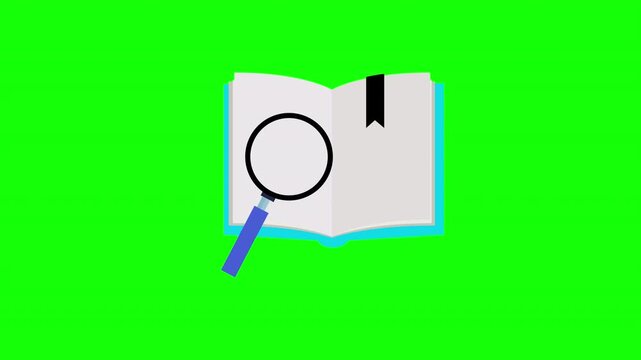 Knowledge Search Animation Open Book with Magnifying Glass Green Screen