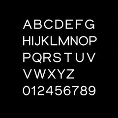 Alphabet and Numbers on Black Background.
