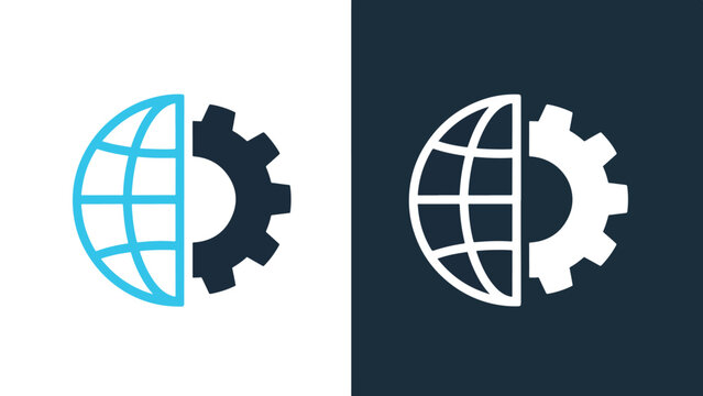 Global gear icon set - Line and glyph solid icon and logo template - Vector icon symbol for website - Icon vector - Blue icon vector. Clipart. Icon