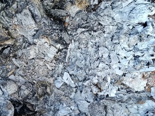 Macro Texture of Natural Wood Ash - Detailed Background of Grey and White Burnt Charcoal Residue from a Fire Pit