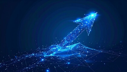 Abstract Blue Arrow Ascending with Digital Network Particles.