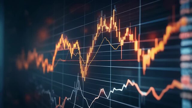 Financial market data visualization with dynamic stock charts and trading analysis background