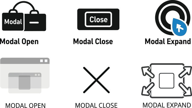 Modal window icons set isolated on transparent background