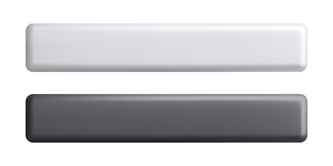 3D space bar or long rectangular push button mockup of white and black color isolated on white. Monochrome plastic key or empty nameplate in realistic style. Clean vector minimalist shape. © e-salamander