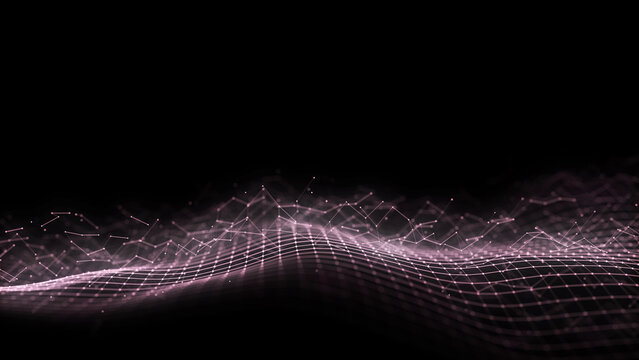 Futuristic technology wave. Digital cyberspace. Abstract wave with moving particles on background. Big data analytics. 3d rendering.