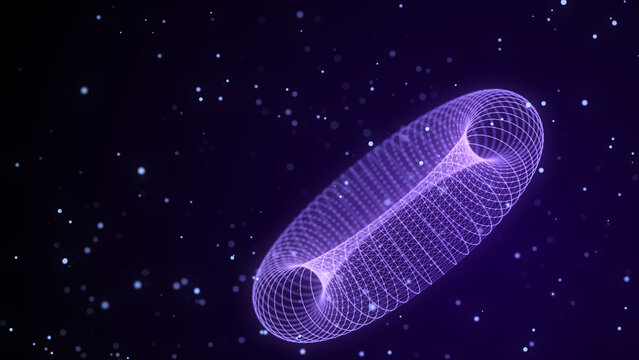 Network connection structure in the form of a torus. Technology connect big data. Science background. Abstract geometric 3D objects. 3D rendering.