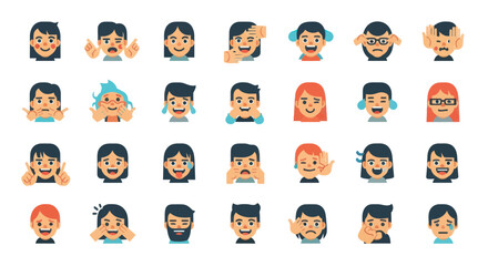 Collection of Various Cartoon Faces Expressions.