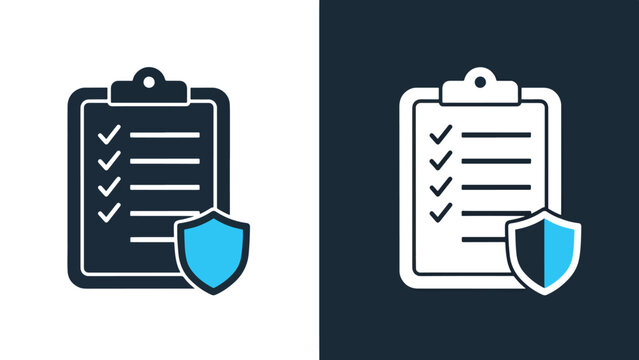 Checklist with shield icon - Line and glyph solid icon and logo template - Vector icon symbol for website - Icon vector - Blue icon vector. Clipart. Icon