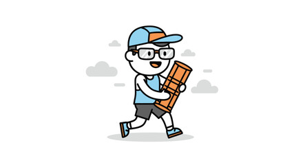 Obraz premium Cartoon Boy Exploring Outdoors with a Map Wearing Glasses and Cap Enjoying an Adventure