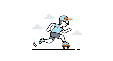 Fototapeta premium Illustration of a young man engaging in an outdoor running activity using a makeshift obstacle course in a sunny environment