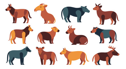 Fototapeta premium Collection of various animal silhouettes in different colors.